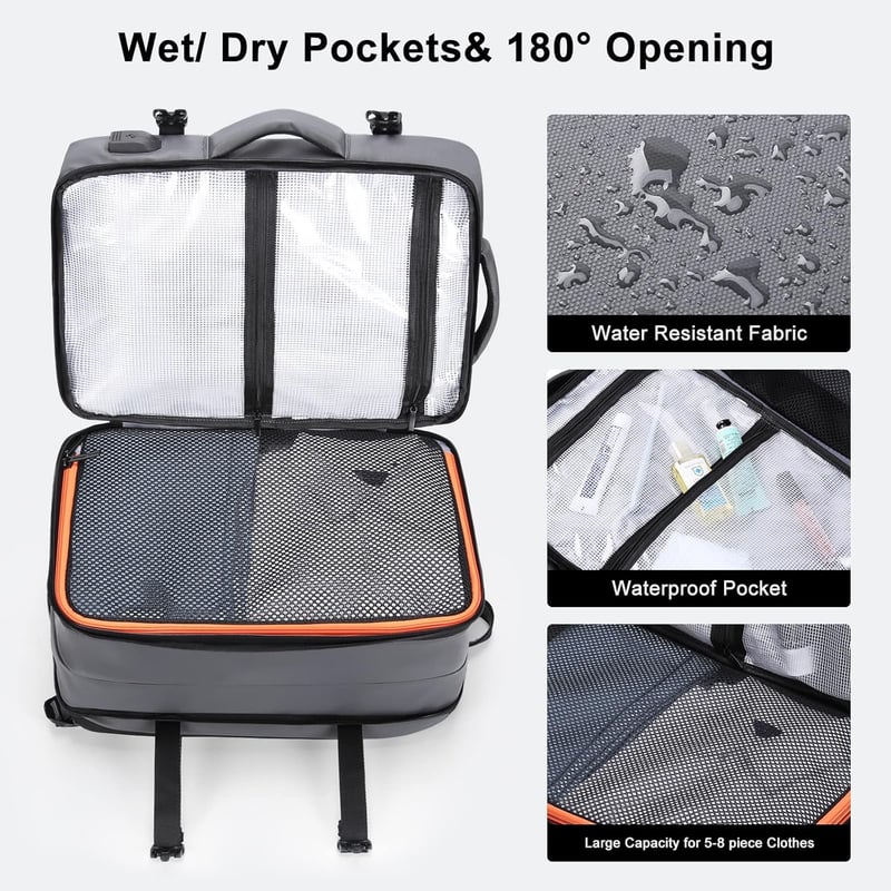 HOMIEE 40L Lopásbiztos Vízálló Üzleti Laptop Hátizsák, Bővíthető Kézipoggyász