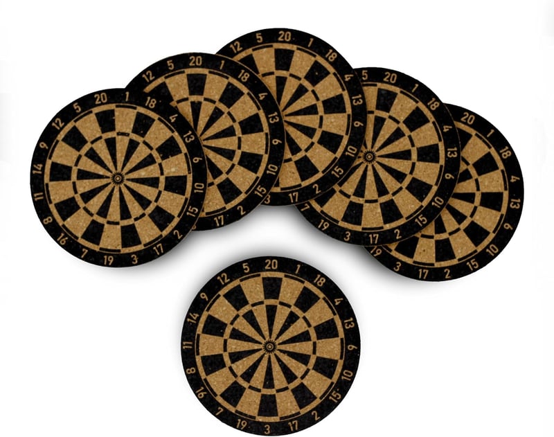 Bull's-Eye Darts Parafa Poháralátét Szett 6 db - Dartábla Mintás Üveg- és Bögrealátét