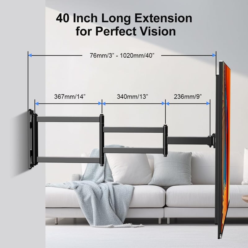 Suptek TV fali tartó 26-65" képernyőkhöz, 102 cm kinyúlás, 40 kg teherbírás