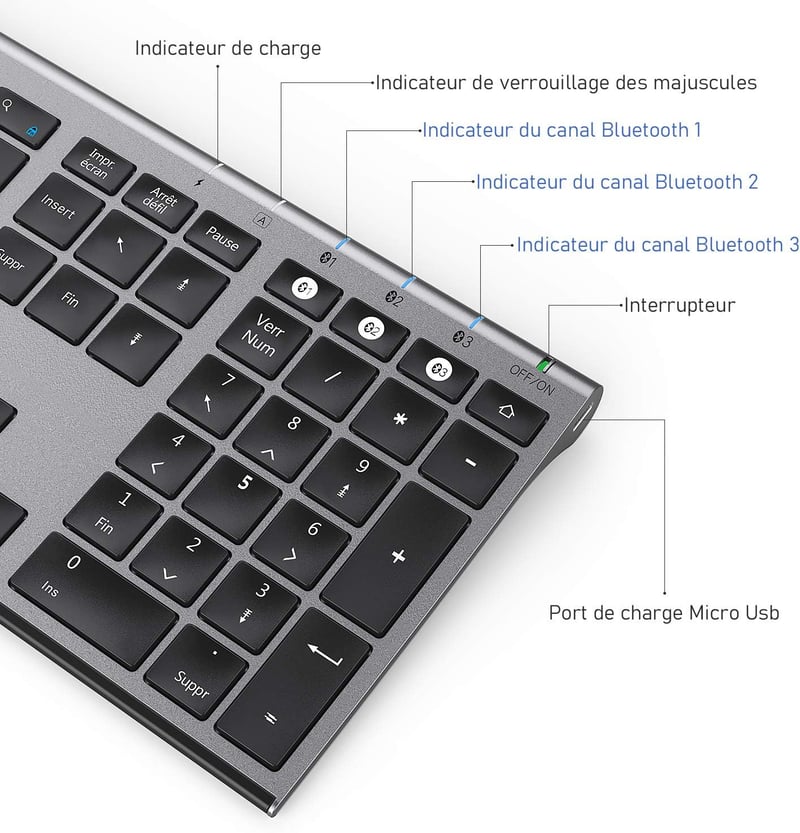 seenda Ultravékony Bluetooth Billentyűzet 3 Csatornával - Újratölthető, Többeszközös Kompatibilitás PC, Tablet, Telefon, iPad Készülékekhez 