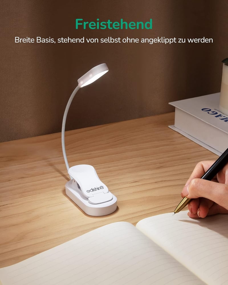 EDISHINE USB Tölthető Olvasólámpa Csipesszel - 3 Színmódú LED Könyvlámpa, Folyamatosan Szabályozható, Szembarát Fény Ágyhoz, Autóhoz