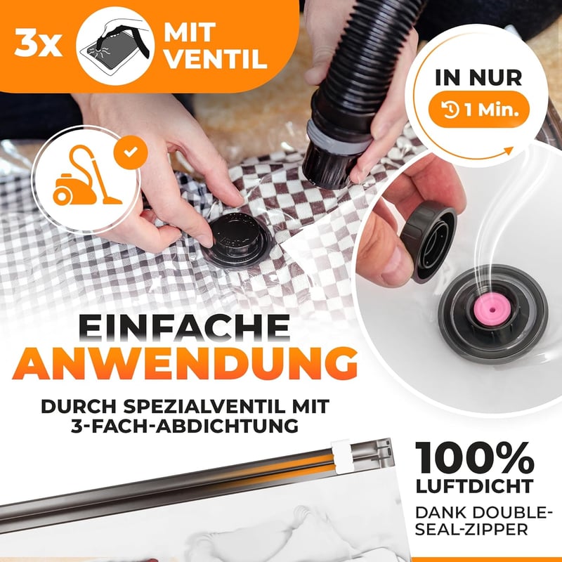 PACKDUDE Függeszthető Vákuumos Ruhatasakok - 100 x 70 cm Extra Erős Átlátszó Tárolózsákok Ruhákhoz, Molyálló Akasztós Rendszerrel, 3 db-os S