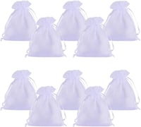 PandaHall Elite Fehér Organza Ajándéktasak Szett - 100 db Matt Ékszertasak Esküvőre, Karácsonyra - Húzózsinóros Ékszertartó Tasak 10x8cm 1
