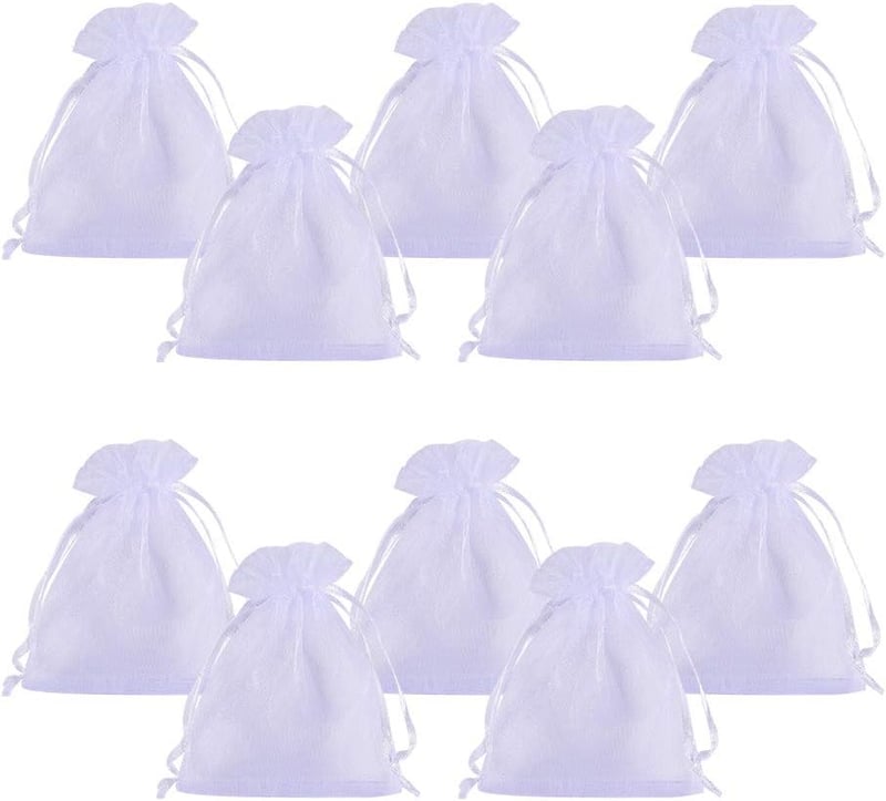PandaHall Elite Fehér Organza Ajándéktasak Szett - 100 db Matt Ékszertasak Esküvőre, Karácsonyra - Húzózsinóros Ékszertartó Tasak 10x8cm