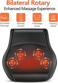 Brelley Nyak- és Hátmasszírozó Párna Melegítő Funkcióval - 3D Shiatsu Masszázs, 3 Intenzitás, Távirányító, Izomfájdalom Enyhítésre - Black 2