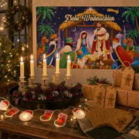 Adventi hangulat: betlehem banner + 4 db rénszarvas gyertyatartó + tálca + LED fényfüzér + 100 db címke 1