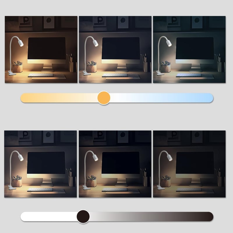 da LIGHT LED Asztali Lámpa Csipeszes Fehér, 3 Színhőmérséklet, Dimmer, USB - White