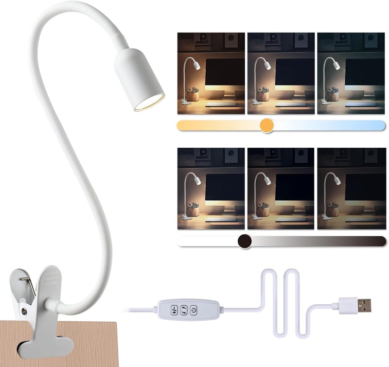 da LIGHT LED Asztali Lámpa Csipeszes Fehér, 3 Színhőmérséklet, Dimmer, USB - White
