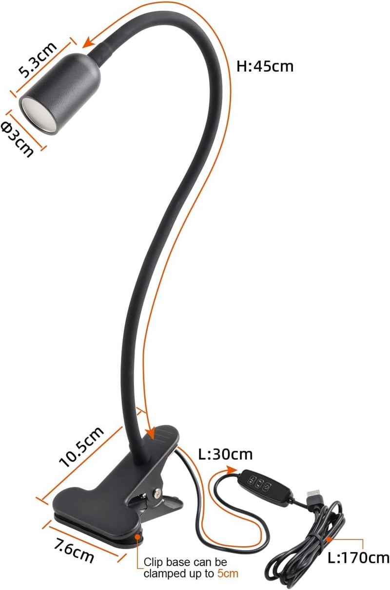 da LIGHT LED Asztali Lámpa Csiptetős, 3 Színhőmérséklet Dimmelhető USB Olvasólámpa