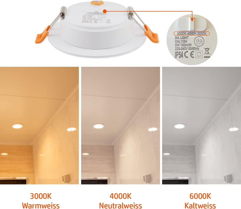da LIGHT LED Beépíthető Spotlámpa 230V 6db IP54 5W 500lm Fürdőszoba Mennyezeti Lámpa 3000-6000K