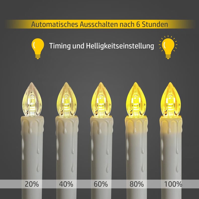 da LIGHT LED gyertyák távirányítóval, 20 db, dimmelhető, időzítő, meleg fehér, karácsonyfa dekoráció