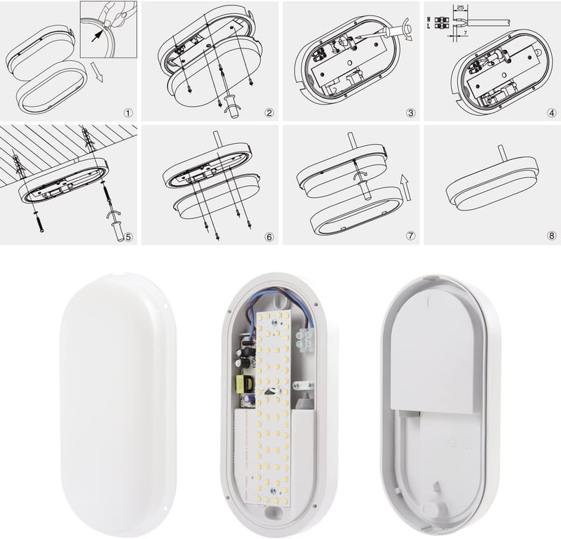 da LIGHT LED Mennyezeti Lámpa 12W 1020 Lumen Vízálló IP54 Fürdőszoba Nappali Pince 4000K - White, Set of 1