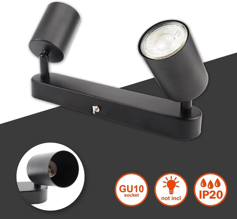 da LIGHT LED Mennyezeti Lámpa 2-Ágú Forgó Spotlámpa GU10 Retro Fekete