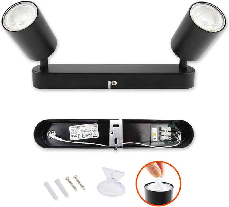 da LIGHT LED Mennyezeti Lámpa 2-Ágú Forgó Spotlámpa GU10 Retro Fekete