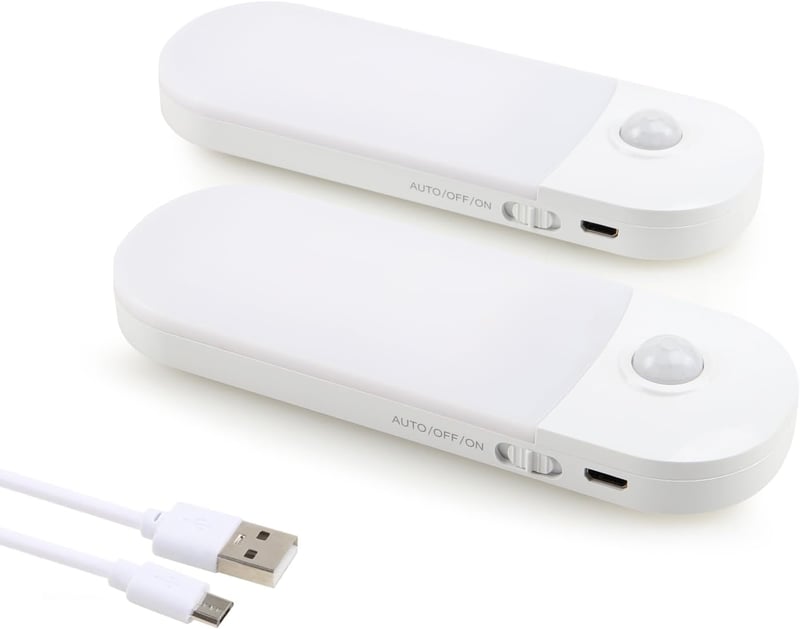DA LIGHT LED mozgásérzékelős akkus éjjeli lámpa, 2db USB-s újratölthető szekrényvilágítás, 3000K meleg fehér