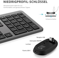 iClever Vezeték Nélküli Billentyűzet és Egér Szett - Újratölthető, Ultravékony, Csendes, QWERTZ Kiosztású PC/Laptop Billentyűzet, Szürke - grey 4