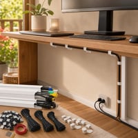 Kábelrend kommandó: öntapadós kábelcsatorna + kábelkötegelő szett + 50 db tartóklipsz 1