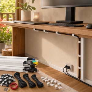 Set za organizaciju kabela: samoljepljivi kanali + vezice + 50 kopči