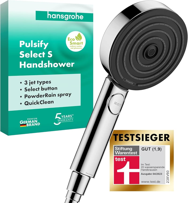 Hansgrohe Pulsify Select S Víztakarékos Zuhanyfej 9l/min, 3 Sugártípussal, Króm, Kerek (⌀105mm), EcoSmart Technológiával, Vízkőgátló Funkció