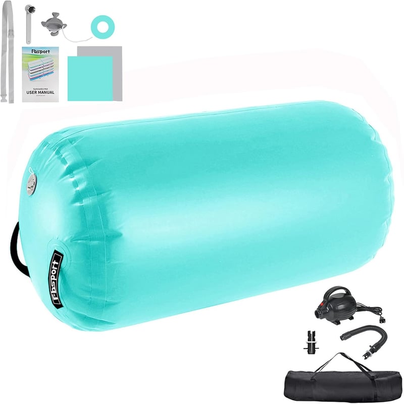 FBSPORT Felfújható Air Roll 100/120cm Jóga Gimnasztika Henger Tornaszőnyeg Hordtáskával - 120*75 cm, Mint green