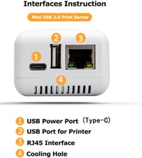 Sxhlseller USB 2.0 Hálózati Nyomtatószerver - Kompakt LAN Megosztó Eszköz Windows XP, Android és Linux 3.4 Rendszerekhez, Fehér, EU Csatlako 2
