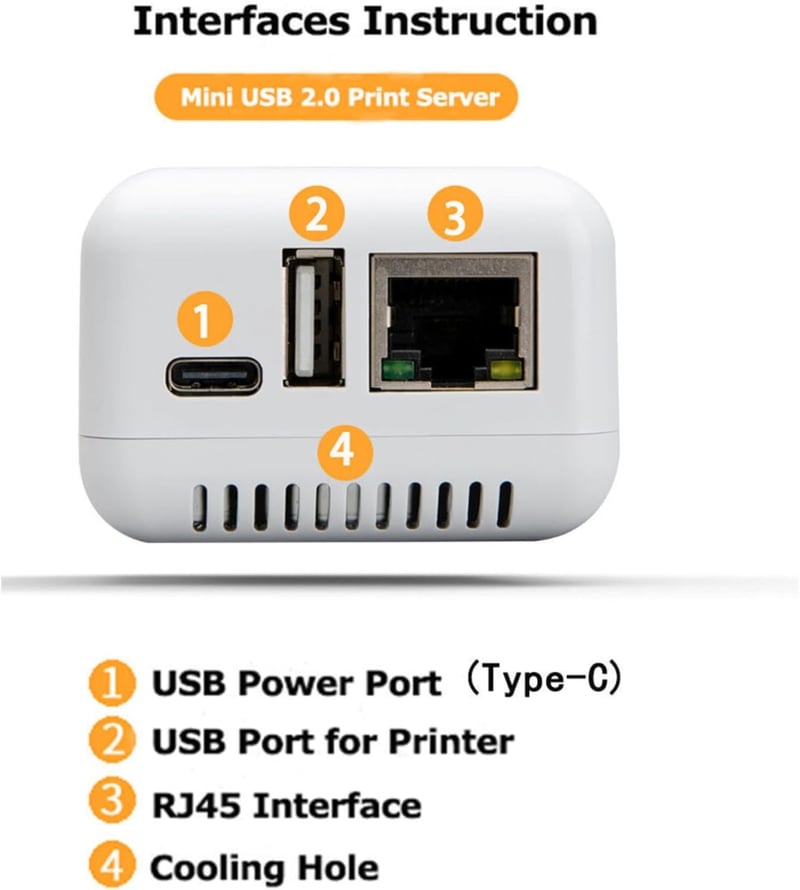 Sxhlseller USB 2.0 Hálózati Nyomtatószerver - Kompakt LAN Megosztó Eszköz Windows XP, Android és Linux 3.4 Rendszerekhez, Fehér, EU Csatlako