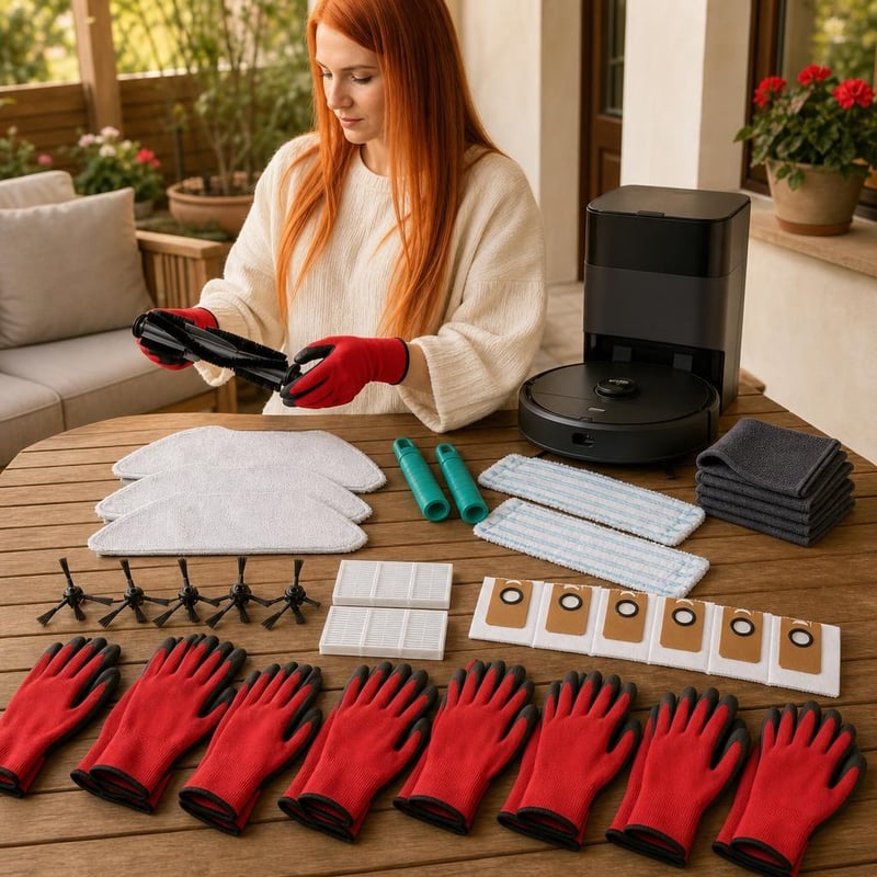 Pachet Curățenie Complet: 18 accesorii robot + 2 lavete mop + 2 cozi + 6 lavete microfibră + 12 mănuși