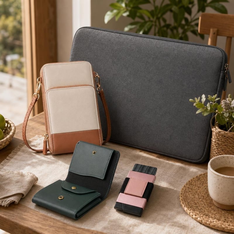 Nomád kancelársky set: 1x kožená peňaženka + 1x kabelka na mobil + 1x RFID puzdro + 1x 15" obal na notebook