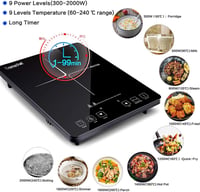 AMZCHEF Hordozható Indukciós Főzőlap - 2000W Teljesítmény, 10 Fokozat, 60-240°C, Fekete Üvegfelület, Időzítővel, Túlmelegedés Elleni Védelem 3