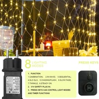 Liyade Kültéri Fényfüggöny 3x2m - 200 LED Meleg Fehér Világítás IP44 Vízálló - Távirányítós Időzítő 8 Üzemmóddal Kertbe, Bokrokra, Karácsony 5