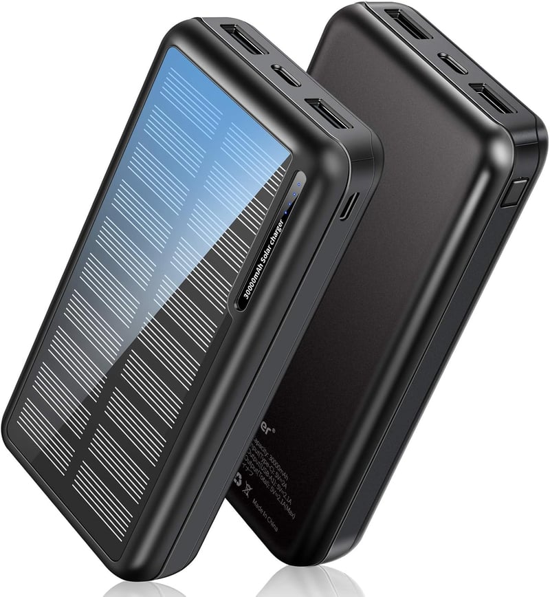 Napelemes PowerBank 48000mAh - Gyorstöltő külső akkumulátor 2 USB kimenettel