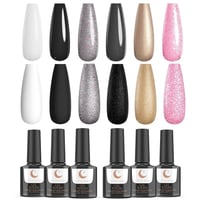 Delanie TipsLuna 6 Színű UV LED Gél Lakk Szett - Fekete, Fehér, Arany, Ezüst, Rózsaszín Glitter 1