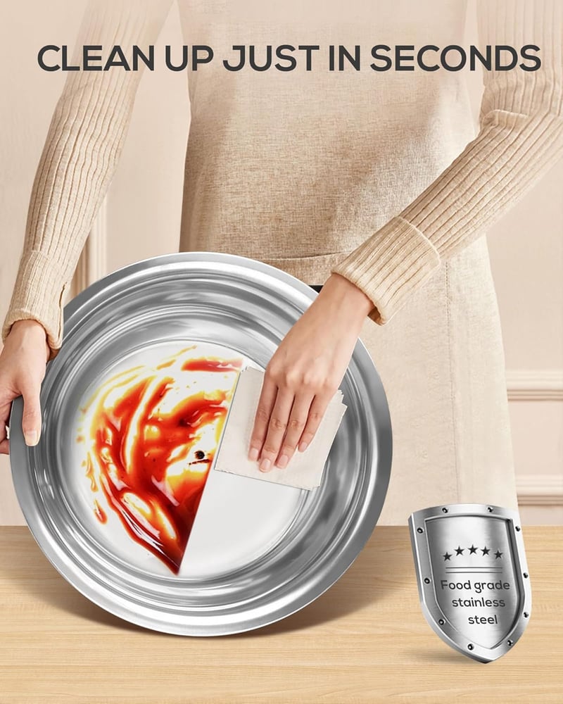 WENMILY Rozsdamentes Acél Ételmelegítő Szett 5L - 2 db Kerek Ezüst Chafing Dish Tálalóedény Gördülő Élekkel - Partikra, Büfékre, Rendezvénye