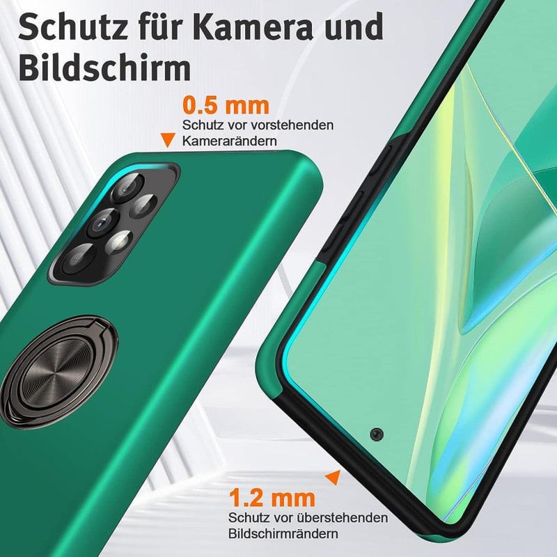 Samsung Galaxy A53 5G zöld tok 360°-os gyűrűs állvánnyal, ütésálló védelem