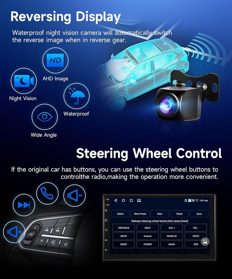 Rimoody 7" 2 DIN Autórádió Android 13 - 4G+64GB Vezeték Nélküli Carplay, GPS Navigáció, WiFi, Érintőképernyő, Bluetooth, Tükrözés, FM/RDS, 3