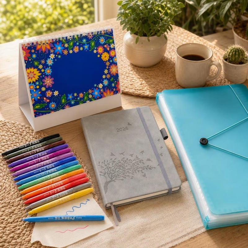 Set za planiranje: stolni kalendar + A5 planer + 15 flomastera + mapa sa 60 džepova