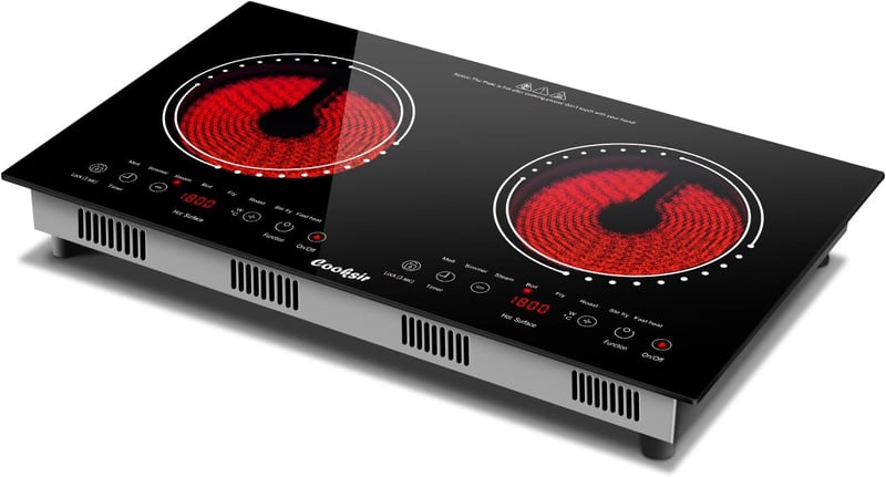 Cooksir 60 cm-es Üvegkerámia Főzőlap 2 Zónával, 3600W, Érintőgombos, Időzítővel, Biztonsági Zárral, Infravörös Fűtéssel, Dugóval, Beépíthető