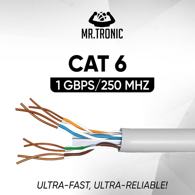 Mr. Tronic 25m Cat6 Ethernet kábel, gyors internet, szürke, UTP CCA, 1Gbps