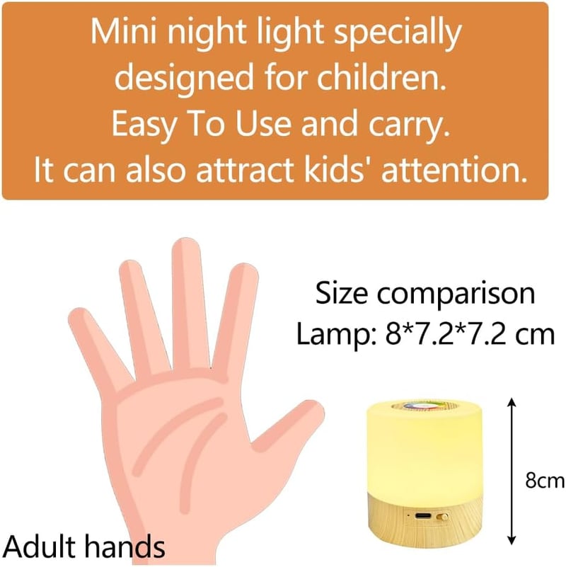 TIYUPA Mini LED Éjjeli Lámpa - Érintésvezérelt, Tölthető, Hordozható Hangulatvilágítás, 5 Fényerőszint, RGB Színváltás, Időzítő, Gyerekszobá