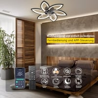 Revneey LED Mennyezeti Ventilátor Lámpával - 66W Szabályozható Fényerő, 3000-6000K, 6 Fejes, Csendes, Fekete, Távirányítós, Nappali és Hálós 6