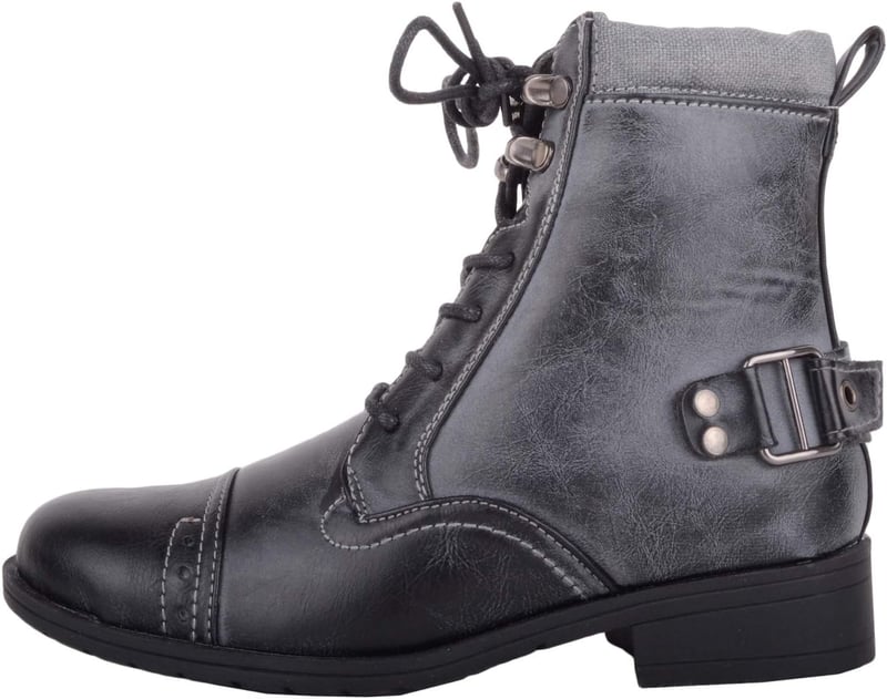 Absolute Footwear Lány Katonai Csizma Cipzárral, Fekete, 39 1/3-as Méret