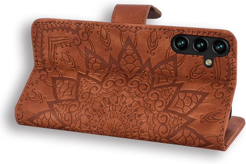 Samsung Galaxy A35 5G Mandala Mintás Piros Bőr Flip Tok Kártyatartóval