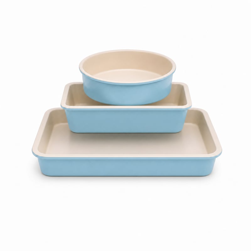NutriChef set kalupa za pečenje od ugljičnog čelika s keramičkim premazom protiv prianjanja – za torte, kruh, lazanje, tirkizni – rabljeno — set od 4 komada