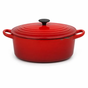 Vas de gătit oval din fontă Le Creuset Signature cu capac, 33 cm, 7,5 L, roșu cireșiu — vopsea sărită în 1-2 locuri (Outlet)