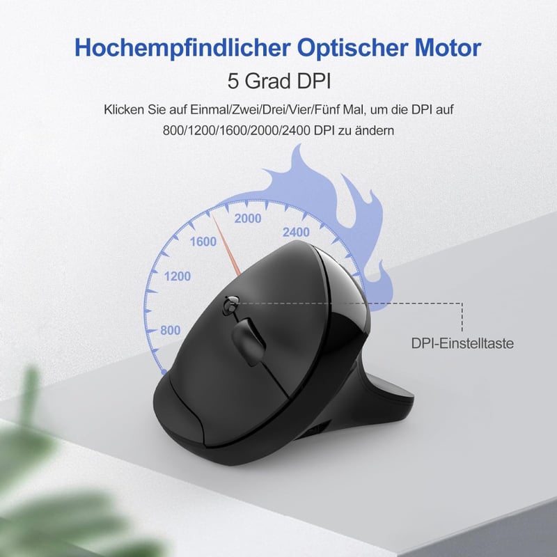 TECKNET Ergonomikus Vezeték Nélküli Egér 2400DPI Vertikális Kialakítással, Újratölthető, 6 Gombos, Fekete - Laptop, PC, MacBook Kompatibilis