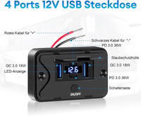 Daakro 12 V vízálló 4 portos USB aljzat QC3.0 + PD3.0, falra szerelhető, csónakhoz - 2 db 7
