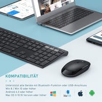 seenda Bluetooth Billentyűzet és Egér Szett - Vezeték Nélküli, Kettős Bluetooth & 2.4G USB, Német Kiosztású, Újratölthető, Mac/Windows/Andro 3