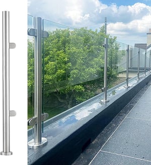 ABONOK 304 Inox Stup za staklenu ogradu 105 cm - Sustav ograde za balkone, terase i stubišta za staklene ploče 10-12 mm, srebrni