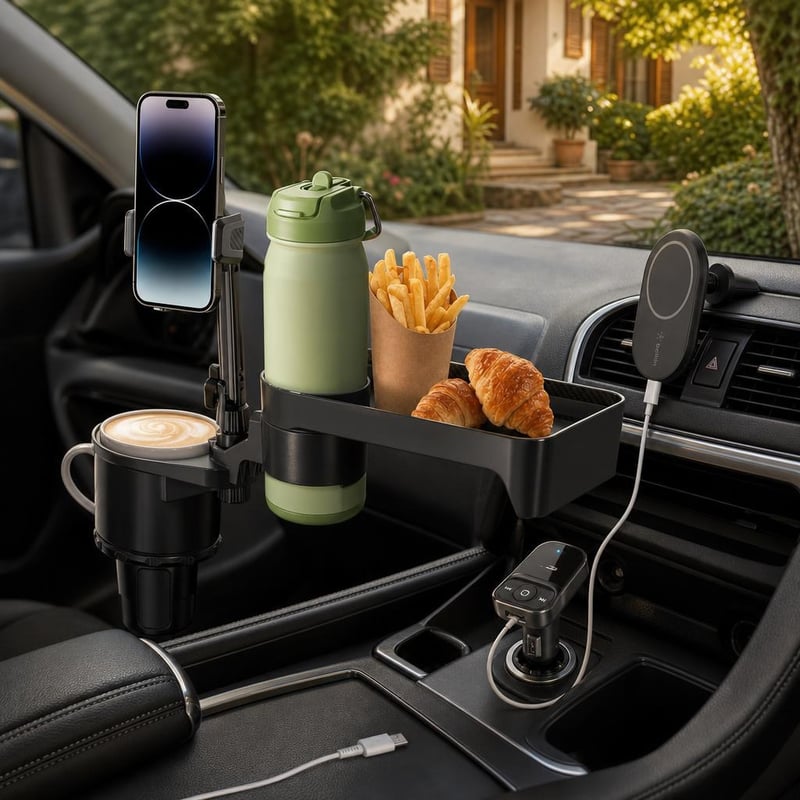 Autós zenejárat: pohártartó + 360° telefontartó + MagSafe töltő + 2 m Lightning kábel + Bluetooth FM-adó