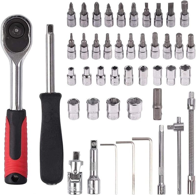 DTXDTech 46 részes dugókulcs készlet 1/4" racsnis hajtókarral - króm-vanádium acél szerszámkészlet autóhoz és otthoni használatra
